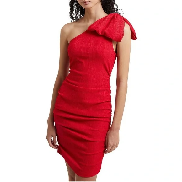 French Connection | Dresses | French Connection Red One Shoulder Ruched  Dress | Poshmark